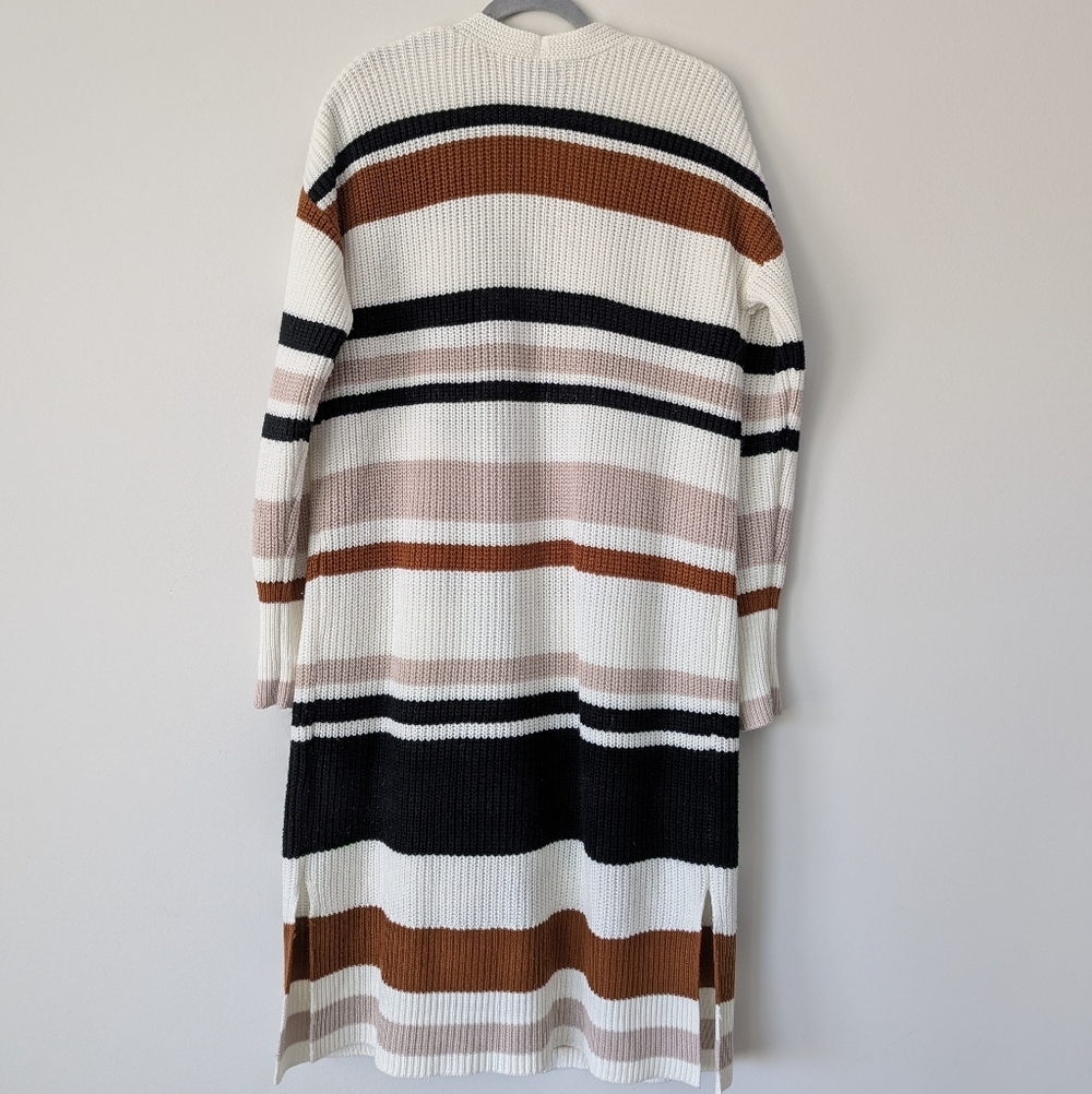 Allison Joy Evereve Phoebe Stripe Cardigan Open Front Full Length Duster - Picture 4 of 10